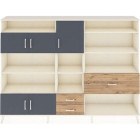 Resim Arges Dolap 13 Raflı 3 Çekmeceli 5 Kapaklı 220x30x163 Aytaşı-antr Aytaşı-antrasit/çam 