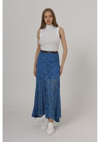 Resim The İstanbul Bel Lastikli Dantel Etek - Mavi Mavi 