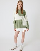 Resim Oversize Triko Kazak Bisiklet Yaka Renk Bloklu Dokulu 