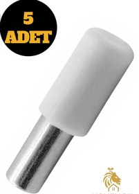 Resim HOMELION 5 ADET Beyaz Plastik Başlı Dolap Raf Pimi | Ayarlanabilir Raf Taşıyıcı | Mobilya Raf Destek Pimi 