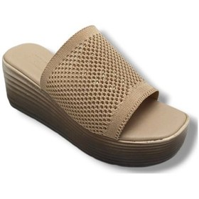 Resim Efsun 3005-26 Triko Anatomik Dolgu Topuk Kadın Terlik Bej 