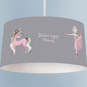 Resim Talia Home Balerin Kız ve Unicorn Baskılı Çocuk Odası Sarkıt Avize 