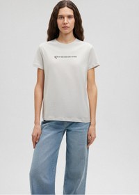 Resim Mavi - Kelebek Baskılı Gri Tişört 1612392-70080 Gri 