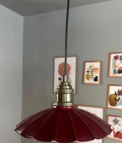 Resim Risso Vişne Çürüğü Metal Avize Tekli Lale Başlık Mutfak Modern Dekoratif Sarkıt Aydınlatma Vişne Çürüğü 