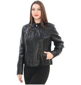 Resim Kadın Kahverengi Deri Ceket 