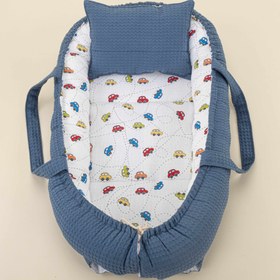 Resim Babynest ve Yastık- Çift Taraflı - İndigo Petek - Renkli Arabalar 