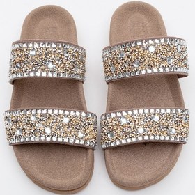 Resim Luvishoes James Toprak Taşlı Çift Bantlı Hakiki Deri Kadın Terlik Bej 