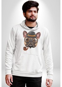 Resim Köpek Pug Gözlüklü Kadın Erkek Beyaz Kapüşonlu Sweatshirt Hoodie Beyaz 