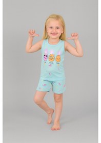 Resim Kız Çocuk 3'lü %100 Pamuklu 1-2-3 Yaş Pijama Takımı Model:128 Çok Renkli 
