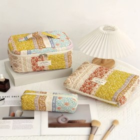 Resim Vintage Kapitoneli Kozmetik Çantası: Geniş Kapasiteli, El Yapımı, Pamuk, Unisex, Yetişkin, Kokusuz, Seyahat veya Günlük Kullanım İçin Mükemmel 