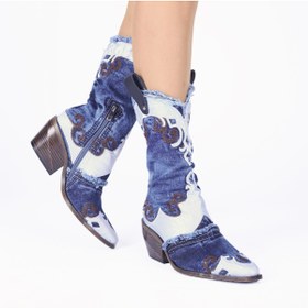 Resim Butik Jeanolog Western Kovboy Çizme Aplike ve Deri Detaylı 