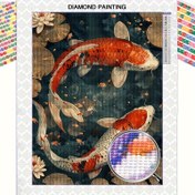 Resim Yuvarlak Elmas Koi Balığı Elmas Boyama Seti 30x40cm, Araçlarla Tam Matkap Tuval Sanatı, Yatak Odası Oturma Odası Dekoru İçin Manzaralı Balık Desenli Mozaik El Sanatları, Yeni Başlayanlar İçin Duvar Sanatı, Çerçevesiz DIY Elmas Sanatı Hediye Seti 