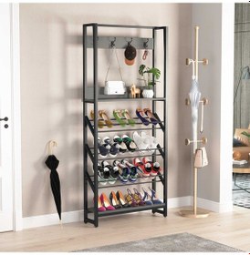 Resim Zizuva Tasarım Askılıklı Ayakkabılık Ceviz - Siyah 