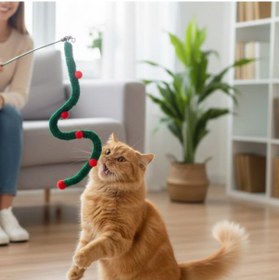 Resim Süs Tasarımlı Kedi Oltası Zilli Ve Renkli Kedi Oyuncağı İnteraktif Av Oyun Oltası 