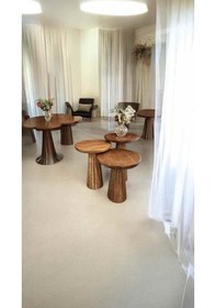 Resim Ahşap Mantar Sehpa 3 Lü Set Açık Ceviz Masif Doğal Fiskos Sehpa Ve Zigon Takımı - Çiçeklik Dekoratif Açık Ceviz 