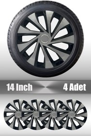 Resim FRWY Renault Clio Symbol Megane 14" inç Uyumlu 4 Adet 1 Takım Gri Siyah Jant Kapağı 
