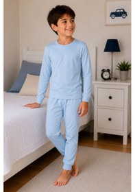 Resim Zuzunga Soft Mavi %100 Pamuk Basic Erkek Çocuk Pijama Takımı 