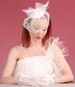 Resim Tüylü Gelin Kepi Nikah Şapkası Ve Tüylü Gelin Eldiveni Kombin Set - Kırık Beyaz 