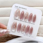 Resim Günlük Kullanım İçin Uygun, 3D Fiyonk ve Kalp Yıldız Tasarımlı 10 Adet Badem Şekilli Ice Mist Bean Sandalwood Cat Eye Basınçlı Tırnaklarla Anında Görünümünüzü Yükseltin, Kadınlar İçin 