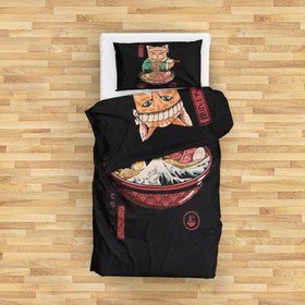 Resim Noodle Cat & Great Wave Ramen Bowl Çift Taraflı Nevresim Takımı - Tek Kişilik 