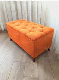 Resim Lüks Sandıklı Kapitoneli Ayakucu Puf Bench 120 Cm Ceviz Ayak Turuncu 