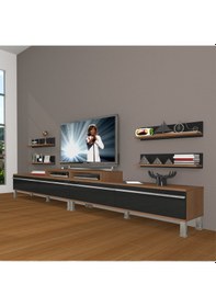 Resim Decoraktiv Ekoflex 360r Mdf Krom Ayaklı Tv Ünitesi Tv Sehpası Ceviz - Siyah 