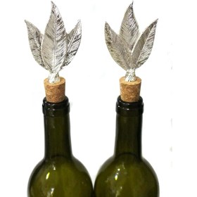 Resim Jenisa Gümüş 3 Yaprak Figürlü 2 Adet Mantar Tıpa - Şarap Yağdanlık Şişe 