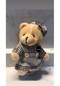 Resim Sevimli Elbiseli Tulumlu Ayıcık Peluş Oyuncak Anahtarlık Uyku Arkadaşı Hediyelik 12 Cm Kahverengi 