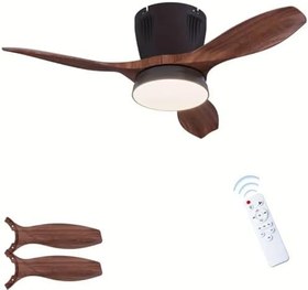 Resim Tavan Vantilatörü LED Avize Armatür 45W 54CM 3 Kanatlı Sessiz DC Motor Uzaktan Kumandalı 3 Kademeli Fan Zamanlayıcı Gece Lambası Modu Akıllı LED Aydınlatma Siyah Kiraz 