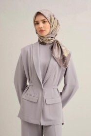 Resim Armine Çiçek Desenli Saf İpek Twill Eşarp 9330d 35 Gri 
