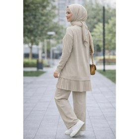 Resim Esra Butik Kadın Tesettür Rahat Kalıp Piliseli Tunik Pantolon Takım - Günlük Şık Kombin 