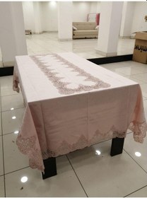 Resim Almila Home Fransız Dantel Kadife 160X260 Masa Örtüsü Pudra A4 