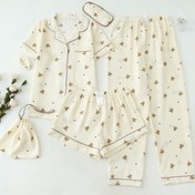 Resim Hayvan Teddy Ayısı Baskısı Desenli Kadın Casual Polyester Pijama Seti - 6 Parça Tüm Mevsim Uyku Giyimi, Yaka Kollu, Dokuma Kumaş, Elastik Detay - %95 Polyester, %5 Elastan 