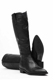 Resim Mariolucci Fermuarlı Siyah Hakiki Deri Kadın Western Uzun Çizme 