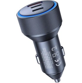 Resim Hp-780 105 Watt Araç Içi Şarj Cihazı 3.1a Pd 45 Watt Hızlı Şarj Aleti Metal Çakmaklık Şarj Type C 3-port Işıklı 