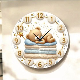 Resim Ayıcık Çocuk Renkli Baskı Desenli Sayılı Hediyelik Ahşap Sessiz Tablo Duvar Saati 117 Renkli 