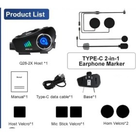 Resim Mepura Q28 2x 2 Eşleşmeli Motosiklet Kask Bluetooth Kulaklık 1080P Kamera Su Geçirmez Intercom 