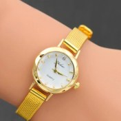 Resim Hanyang Altın Yeni Kadın Küçük Saatler Altın Casual Kuvars Bilezik Izle Bayanlar Için Metal Örgü Paslanmaz Çelik Elbise Saatler Relogio Feminino (Yurt Dışından) 