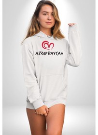 Resim Azerbaycan Seviyorum I Love Azarbaycan Kadın Erkek Beyaz Kapüşonlu Sweatshirt Hoodie Beyaz 