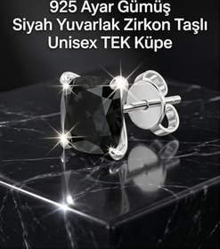 Resim 925 Ayar Gümüş Siyah Zirkon Taşlı Çivi Küpe Unisex Minimal Küpe 3 mm 4 mm 5 mm 6 mm 7 mm Parlak Taş Antialerjik Klipsli Tek ve Çift Seçenekli Kadın Erkek Günlük Kombin 