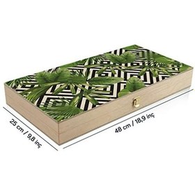 Resim Yeşil Yapraklar Minimal El Yapımı Modern Tavla Seti 