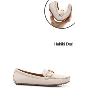 Resim Kadın Bej Tokalı Rok Hakiki Deri Comfort Loafer 