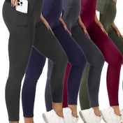 Resim 5 Paket Kadın Yüksek Bel Kırpılmış Yoga Pantolonu, Düz Renk Polyester 90% Elastan 10% Cep Detaylı, Orta Esneklikli Dar Spor Tayt, Tüm Mevsimler İçin Kapalı Egzersizler İçin 