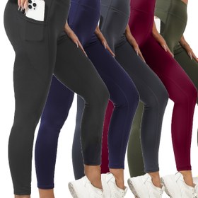 Resim 5 Paket Kadın Yüksek Bel Kırpılmış Yoga Pantolonu, Düz Renk Polyester 90% Elastan 10% Cep Detaylı, Orta Esneklikli Dar Spor Tayt, Tüm Mevsimler İçin Kapalı Egzersizler İçin 