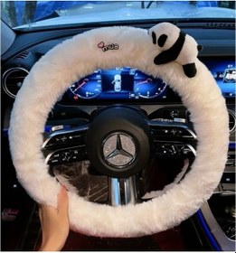 Resim Willowhaven Sevimli İşe Gidiş Rahat Peluş Karikatür Direksiyon Kılıfı Panda İle Beyaz Kadınlar İçin Araba Aksesuarı Panda İle Beyaz 