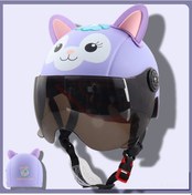 Resim Moveevo Çocuklar İçin Elektrikli Bisiklet Kaskı - Mor Lulu Desenli - Kahve Renkli Kısa Şase 