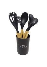 Resim Ivory Doğal Bambu Saplı %100 Silikon Mutfak Seti 6 Parça Siyah 