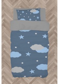 Resim Mekta Home Bebek Ve Çocuk Odası Gri Ve Mavi Bulut Desenli Nevresim Takımı 
