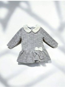 Resim Çikoby Kız Bebek Peluş Detaylı Desenli Elbise-14889 Gri 