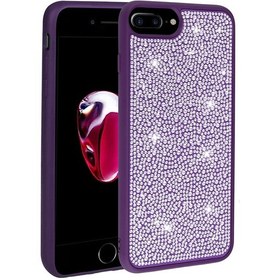 Resim Apple Uyumlu iPhone 7 Plus Kılıf Parlak Taşlı Gösterişli Tasarımlı Kapak Ston Derin Mor 